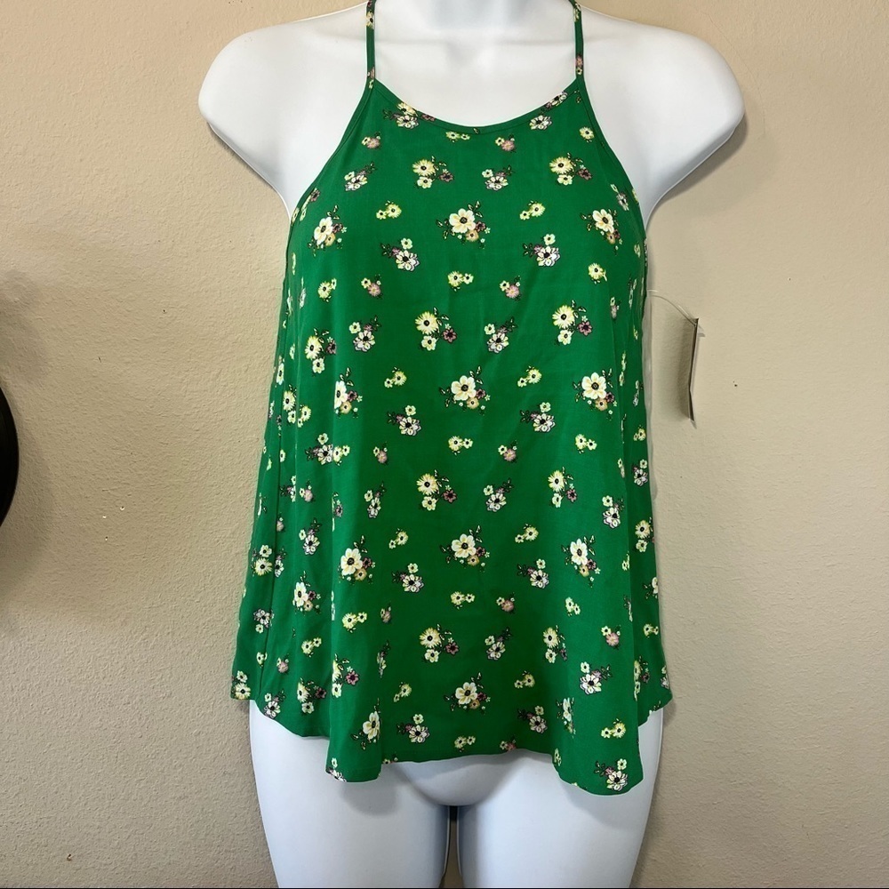 No Boundaries Green Floral Spaghetti Strap Tank Top XS - Picture 2 of 8